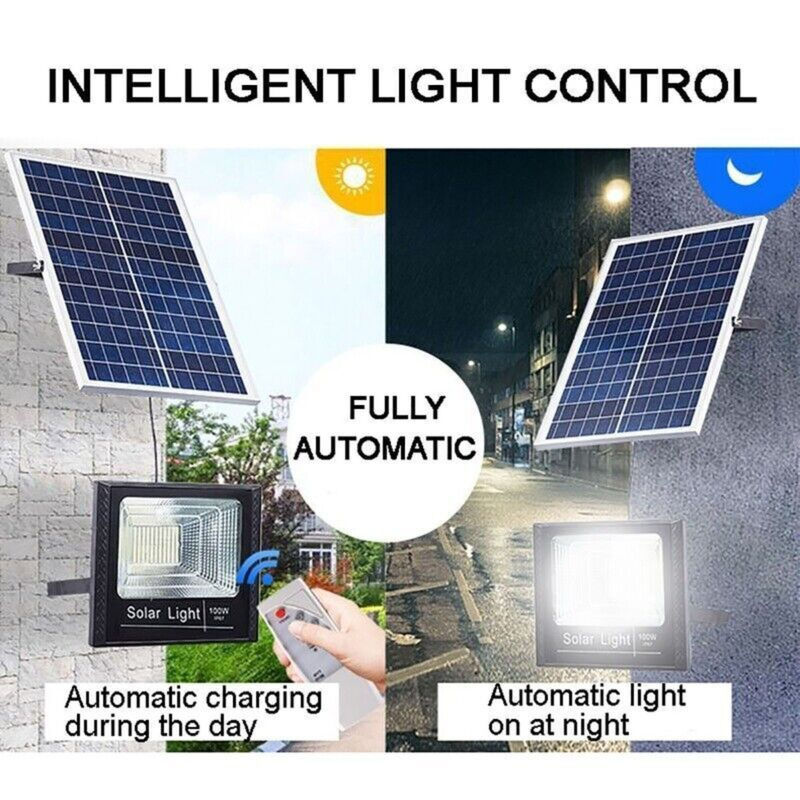 300W सुपर पावर सोलर फ्लड लाइट आउटडोर स्ट्रीट स्पोर्ट रिमोट कंट्रोलर टाइमिंग