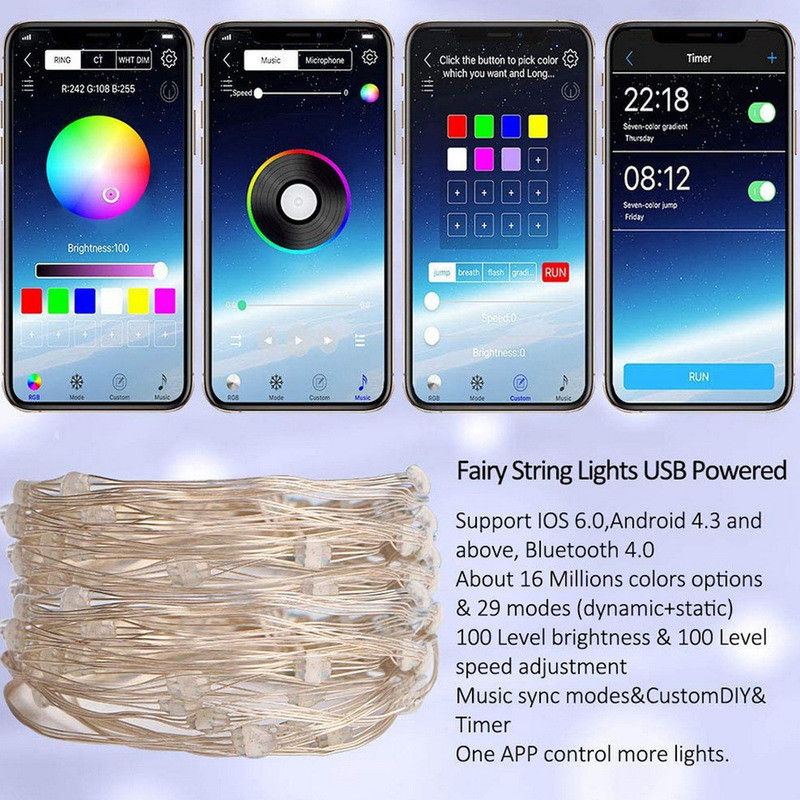 IP65 USB 6lm सोलर डेकोरेटिव लाइट्स सोलर पावर्ड स्ट्रिंग गार्डन लाइट्स